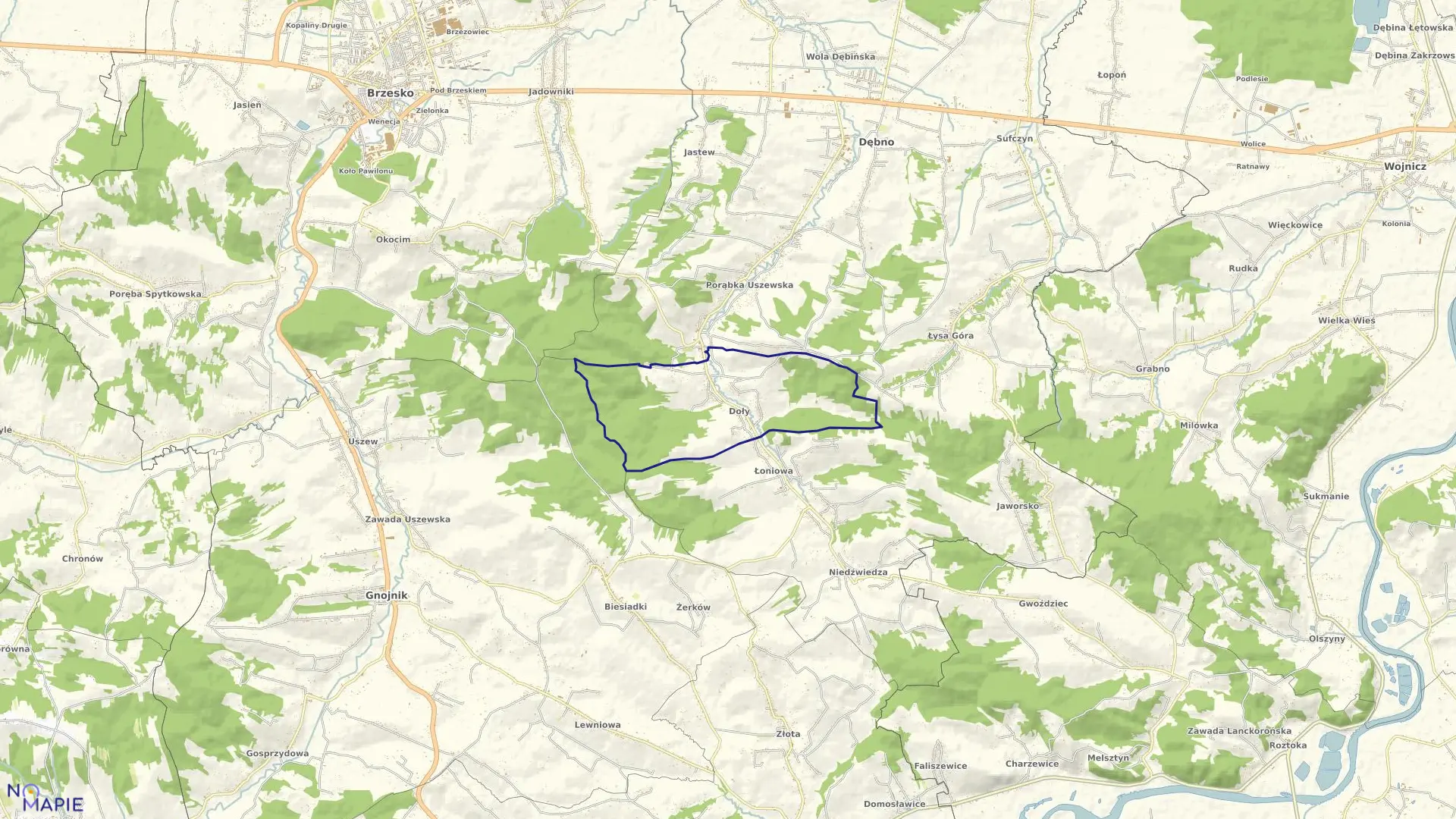 Mapa obrębu Doły w gminie Dębno