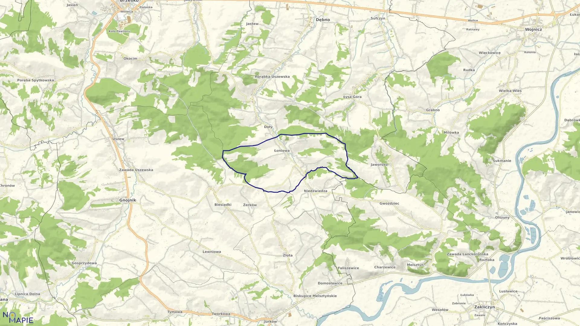 Mapa obrębu Łoniowa w gminie Dębno