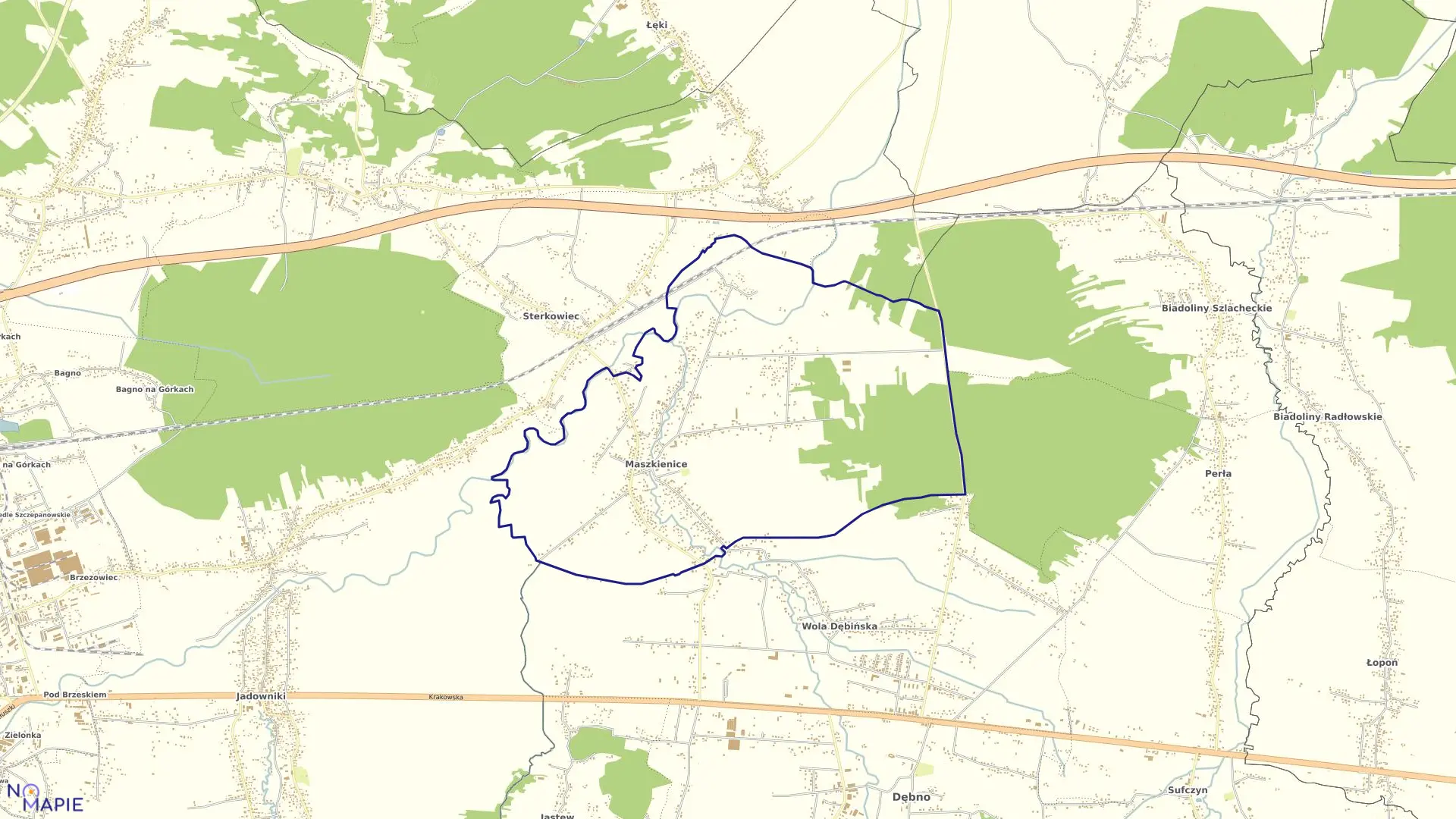 Mapa obrębu Maszkienice w gminie Dębno