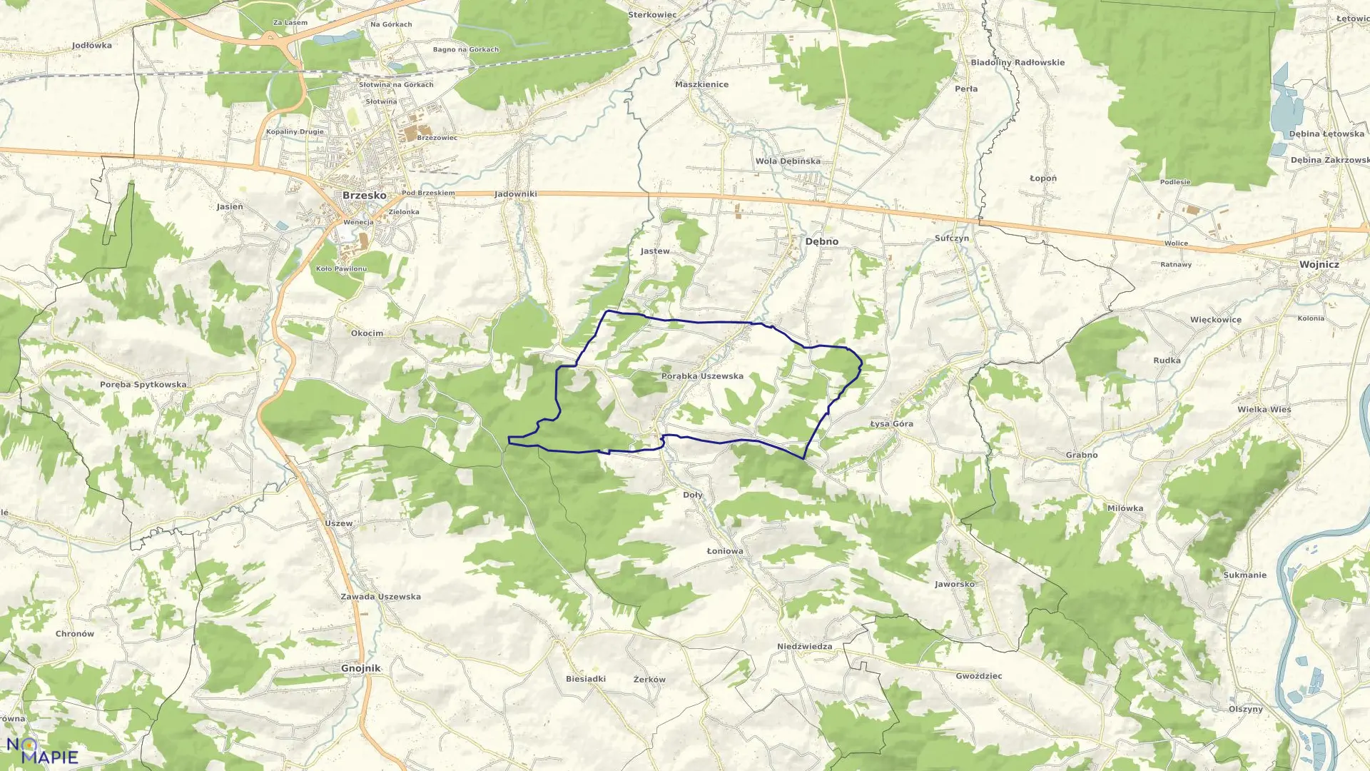 Mapa obrębu Porąbka Uszewska w gminie Dębno