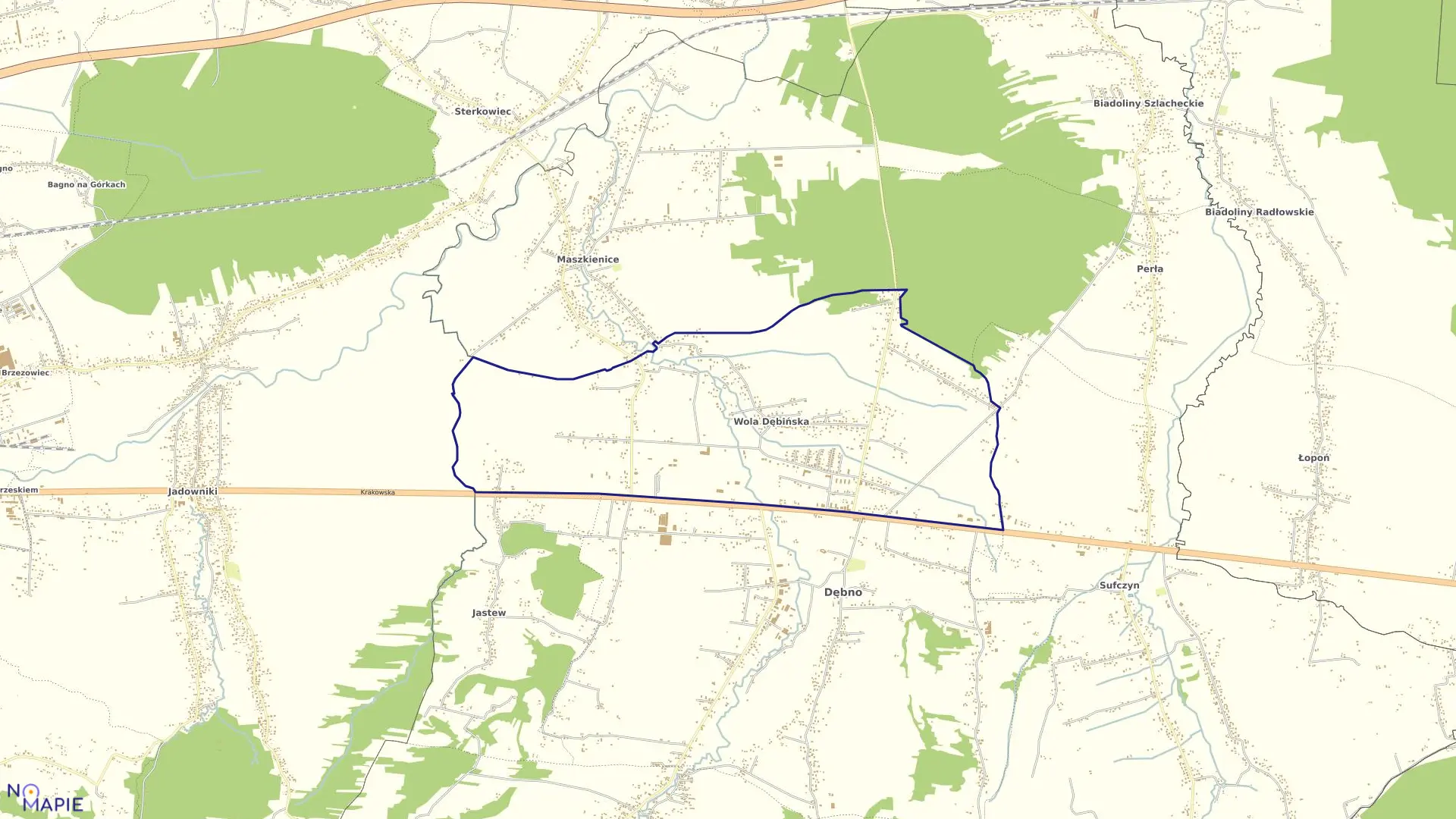 Mapa obrębu Wola Dębińska w gminie Dębno